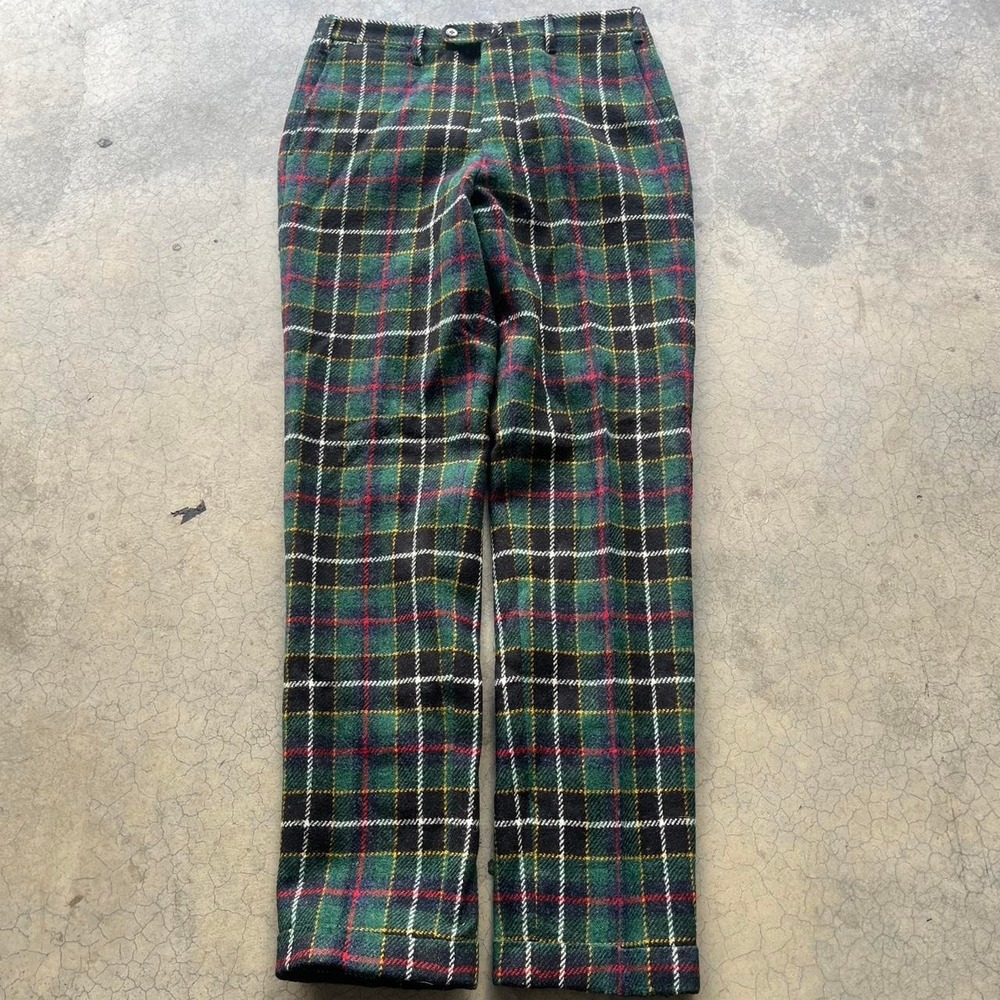 Vintage 80s/90s green plaid wool trouser pants 32" waist